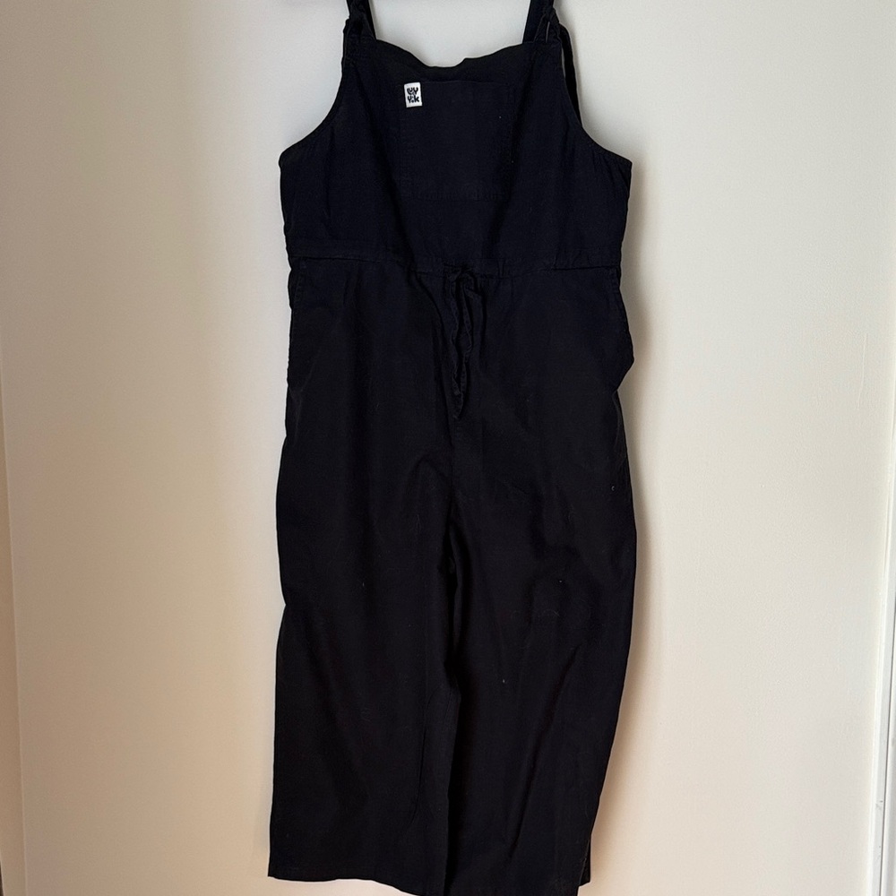 Lucy & Yak Women's Black Cotton  Linen Wide Leg Jumpsuit Size 16R